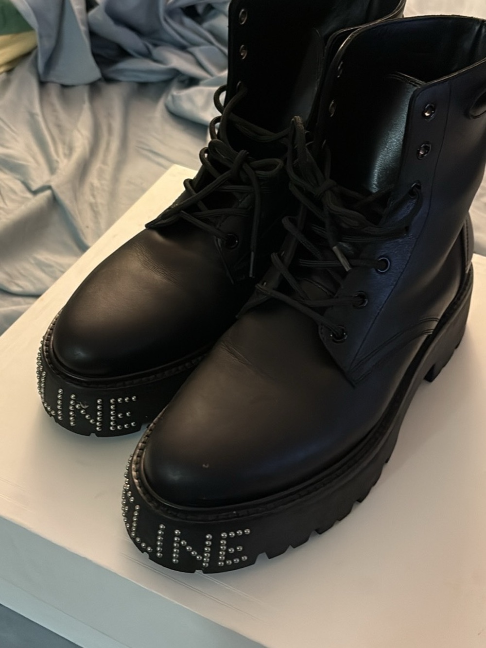 Celine Black Studded Platform Lace-Up Boots